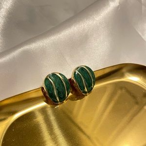 Vintage Dark Green 925 Sliver Earrings NEW